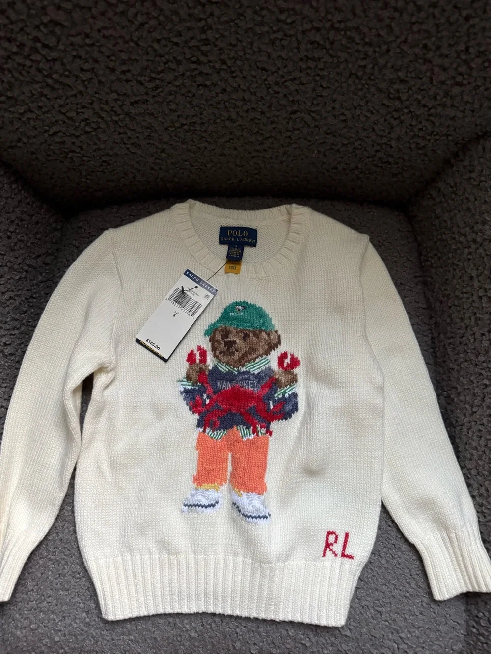 Ralph Lauren Cream Bear & Crab Intarsia Crewneck Sweater